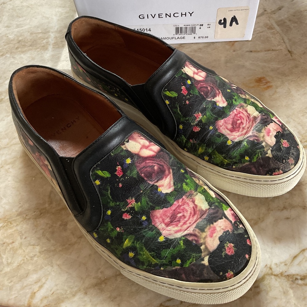 Givenchy Women’s Black Floral Slip-On Sneakers